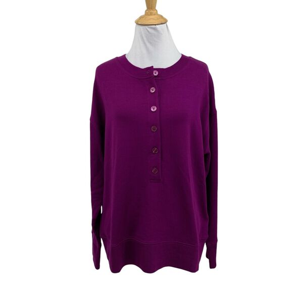 Athleta Sweatshirt Womens S Small Eggplant Balanced Henley Dropped Shoulder - Picture 1 of 12